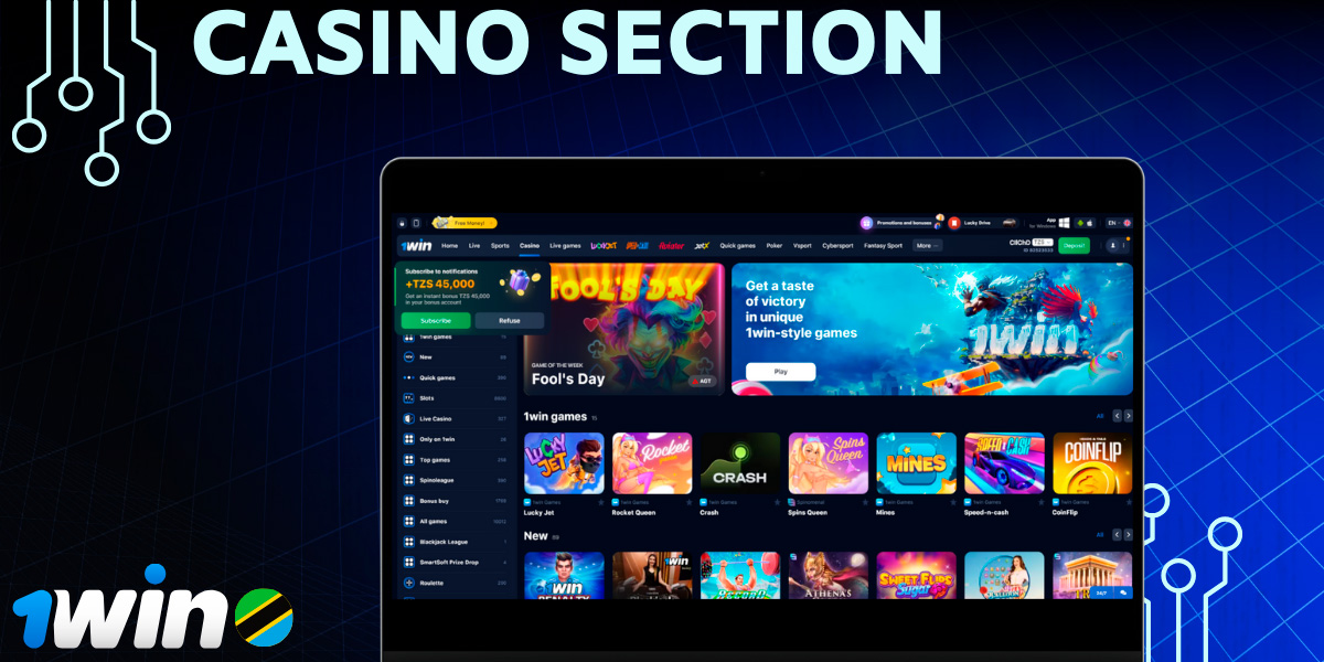 The 1Win Casino section offers a wide range of games